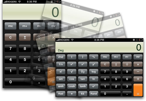 iPhone OS 2 scientific calculator in landscape mode (2008)